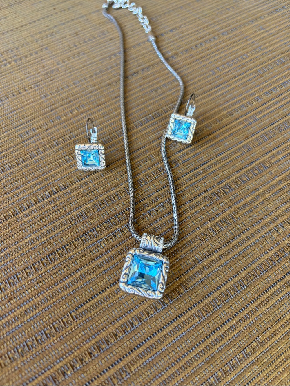 Brighton Regina Blue Reversible Necklace & Earrings Set